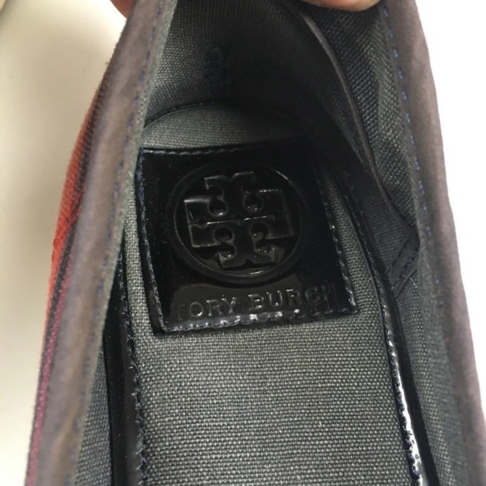 Tory Burch Raymond‎ Canvas Striped Flats Monogram Logo Shoes Women’s Sz 6.5